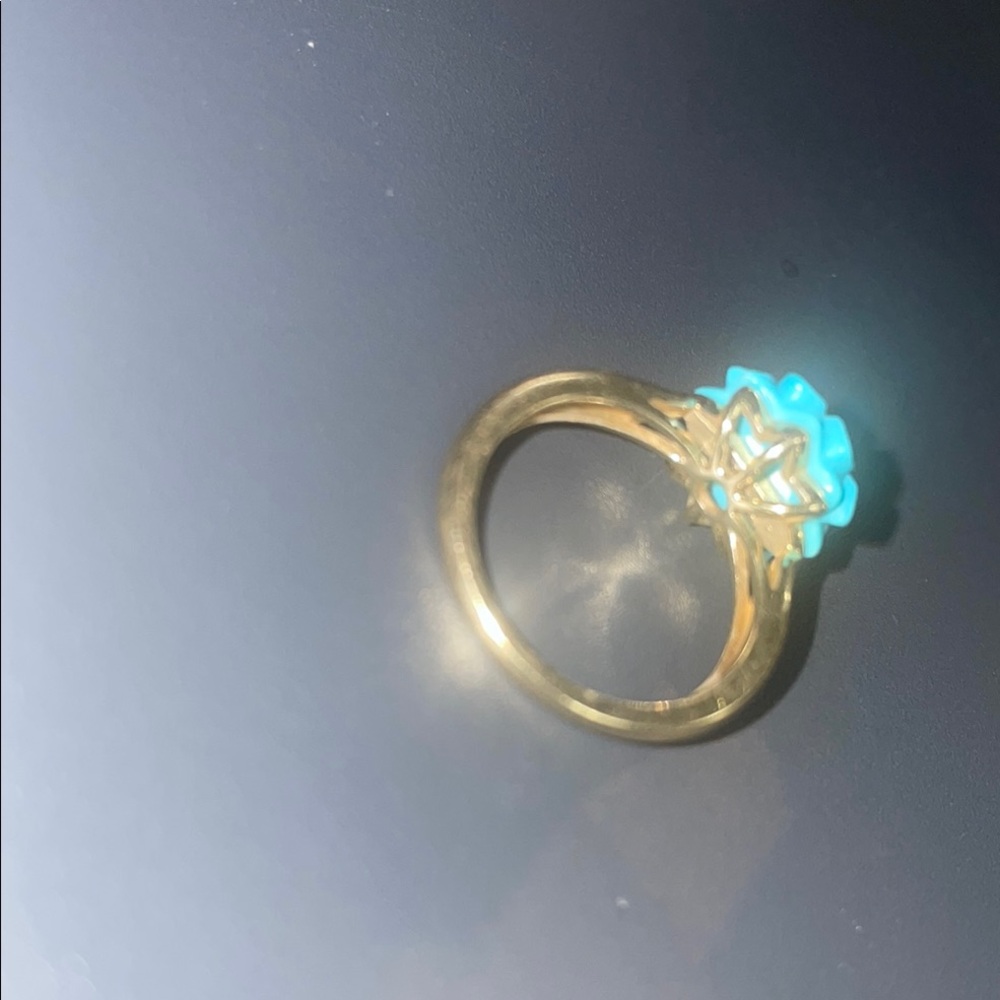 Gold  10 K Sleeping BeautyTurquoise Flower Ring w/Yellow Diamond Accents Size 7 - Picture 8 of 10